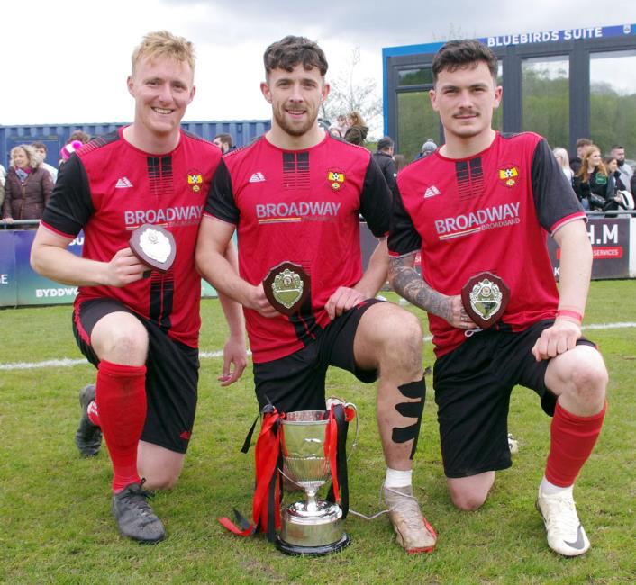 Clarby Road scorers Matthew Davies, Rheinallt George and Jake Booth